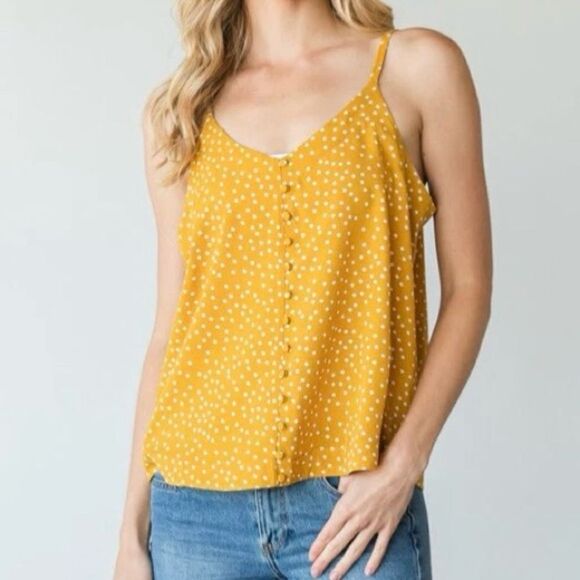 Japan Polka Dot Button Up Cami Tank Top Marigold Yellow Medium - Picture 1 of 13